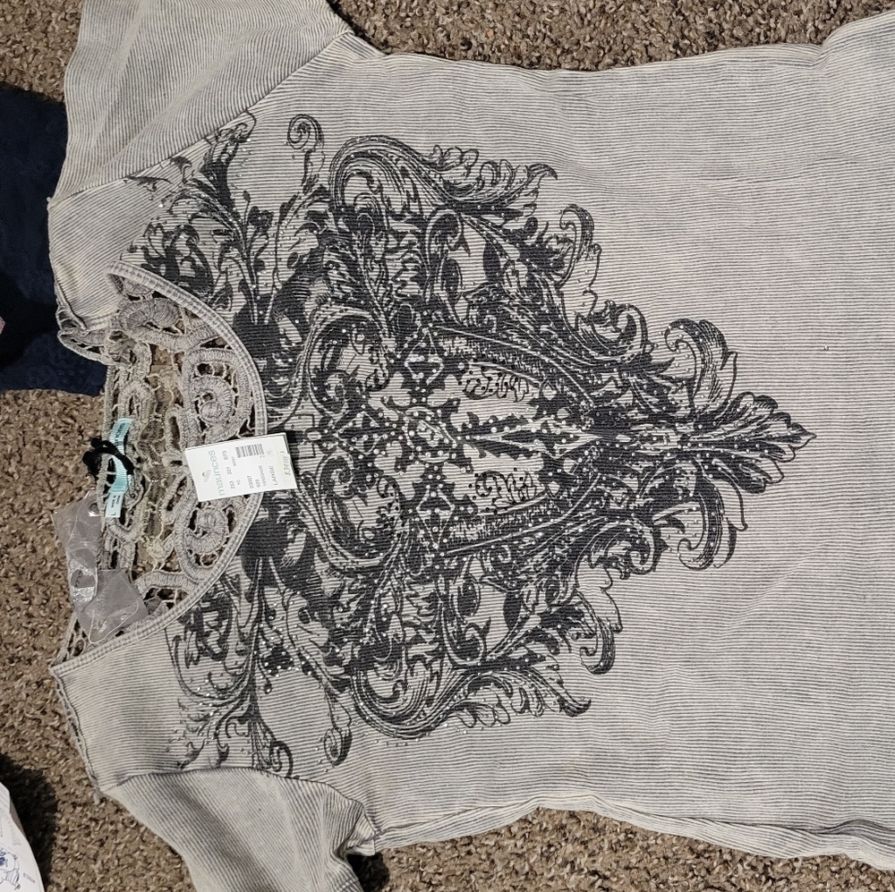 Maurices Elegant Gray and Black Lace Top